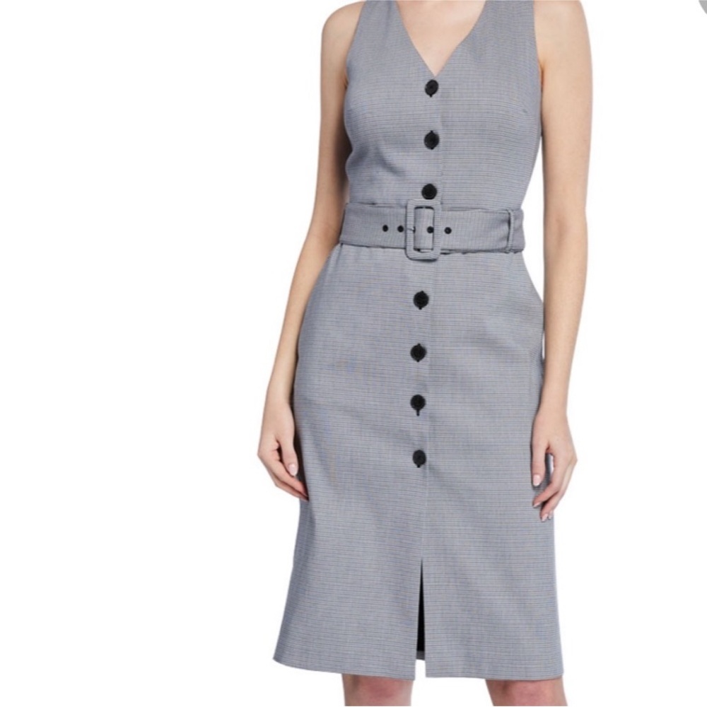 Club Monaco gingham tailored Midi Dress with V-neck and Sleeveless Design